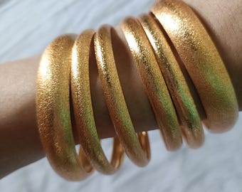 Matte Gold Bangle Set | Mixed Width Textured Traditional Churi Kangan (Set of 6)