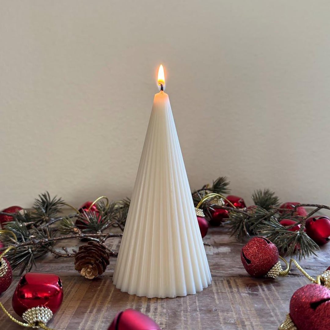 Ribbed Cone Candle: Soy Wax Christmas Tree Candle - Etsy