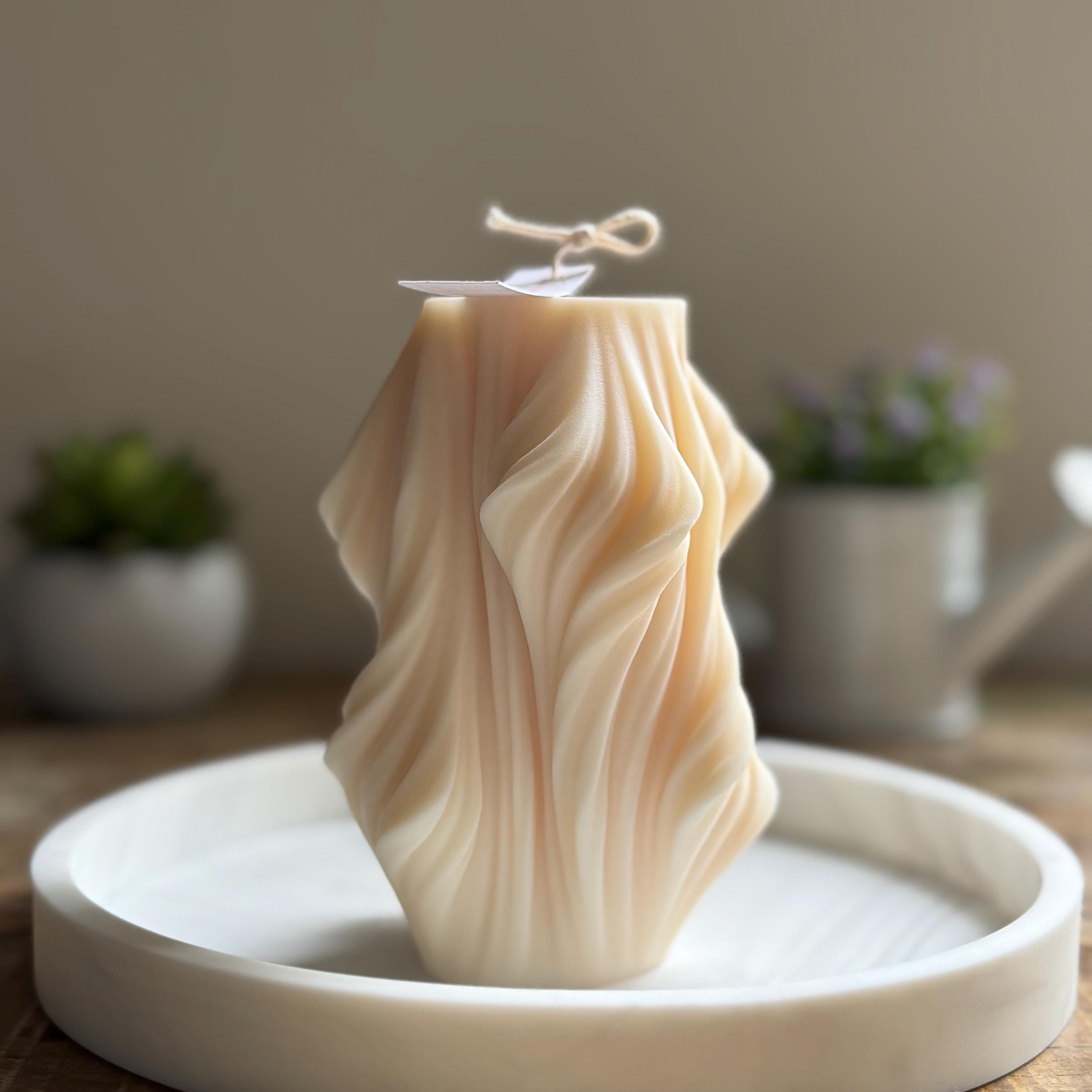 Wavy Candle, Ribbed Candle, Waves Pillar Candle, Decorative Candle, Irregular Candle, Twisted Wavy Pillar Candle, Sculptural Candle, Gift