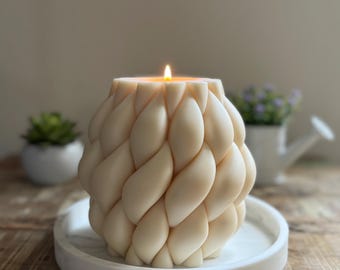 Knitted Candle, Decorative Candle, Twisted Rope Candle, Home Decor Candle, Swirl Candle, Gift Idea, Coffee Table Decor, Modern Geometric Can