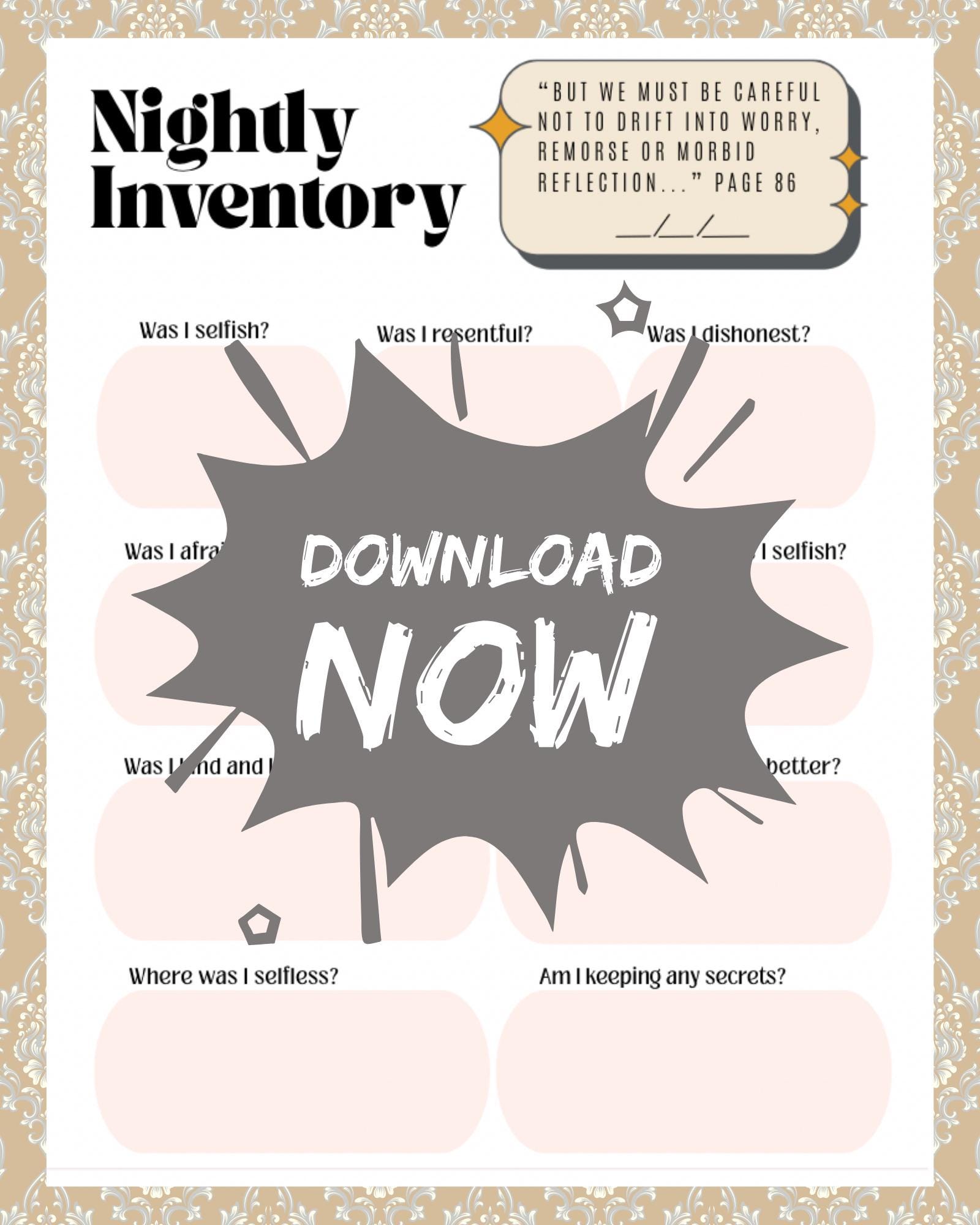 Nightly Inventory Worksheet | AA 10th Step Reflection (PDF) - Etsy