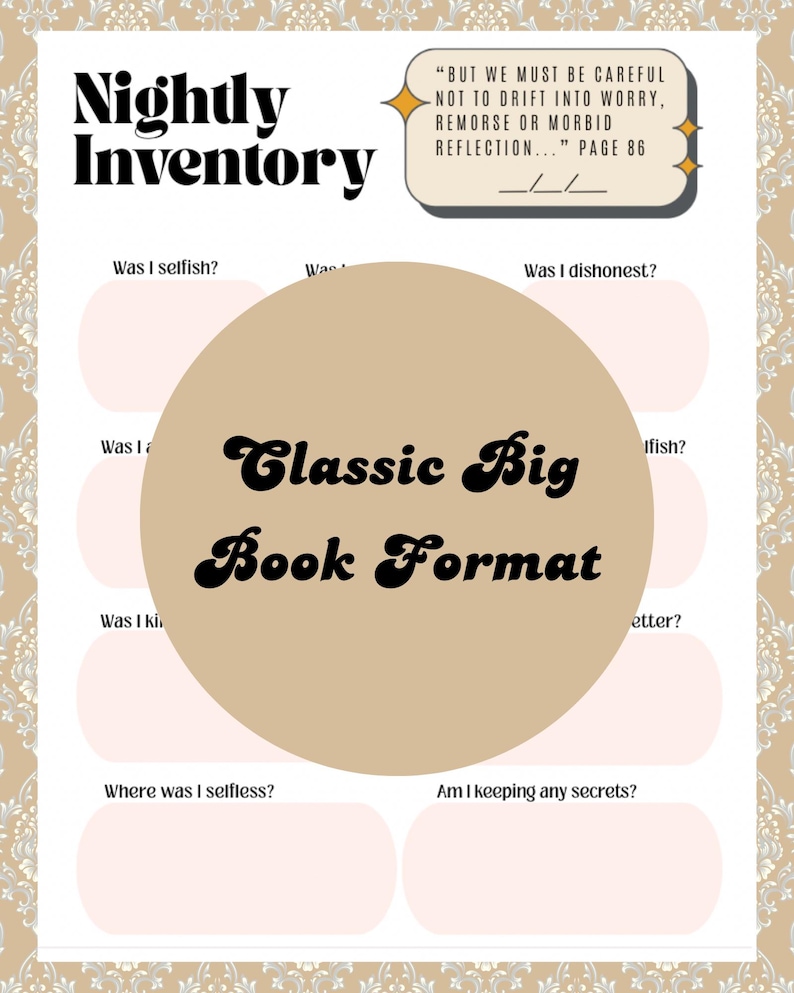 Nightly Inventory Worksheet | AA 10th Step Reflection (PDF) - Etsy