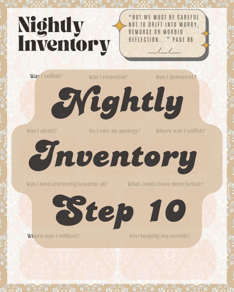 Nightly Inventory Worksheet | AA 10th Step Reflection (PDF) - Etsy