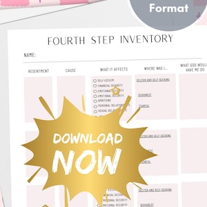 Fourth Step Inventory Worksheet (landscape) | AA Step 4 Printable PDF ...