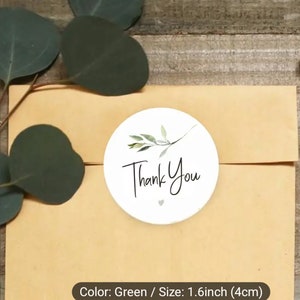 Thank You Stickers Green Floral Round Handmade 4cm