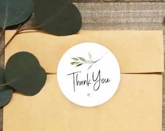 Thank You Stickers Green Floral Round Handmade 4cm