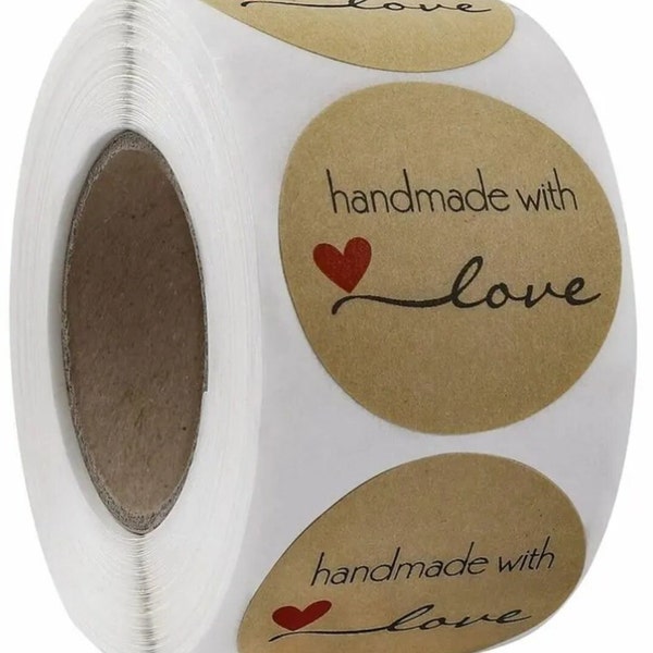 Handmade With Love Labels Round Handmade Stickers 2.5cm