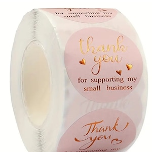 Bedankt voor het steunen van My Small Business Stickers roze rond handgemaakt 4 cm (groot)