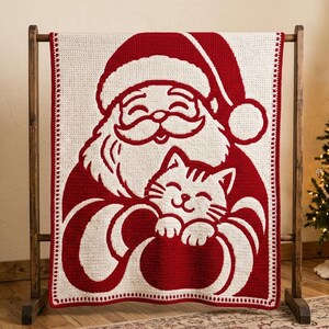 Santa Crochet Blanket Pattern, Christmas Cat Mosaic PDF image 4