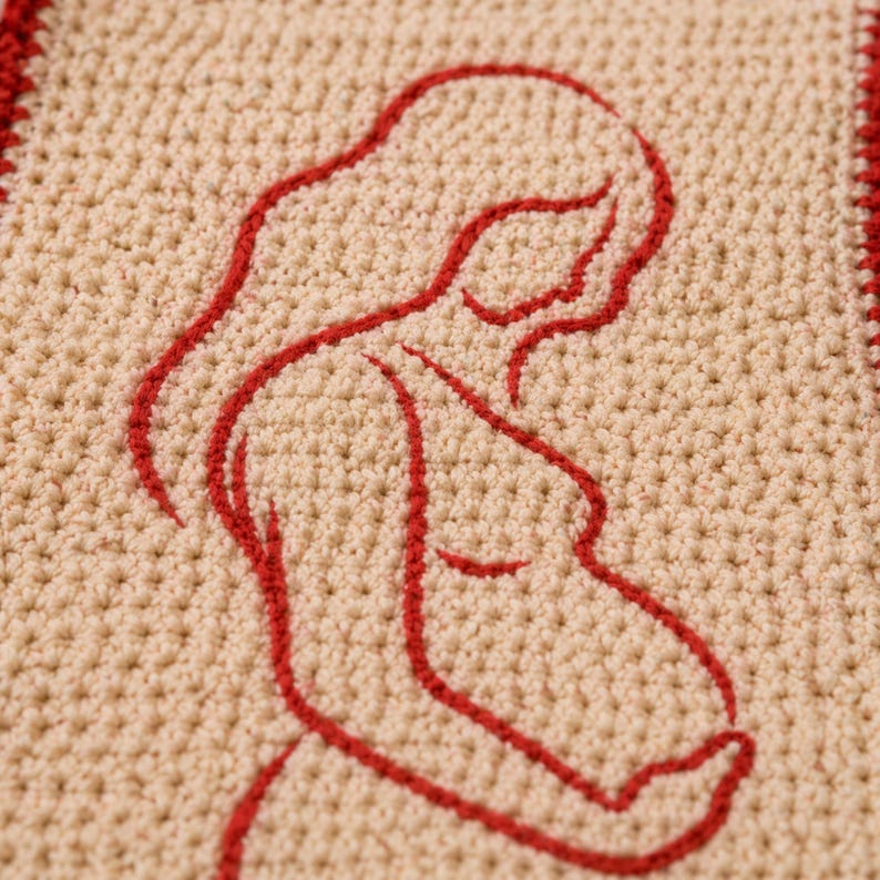 Mönster för virkad filt i mosaik för moderskap, silhuett av gravid kvinna, babyshower-present till blivande mamma, modern DIY-barnrumsdekoration PDF bild 2