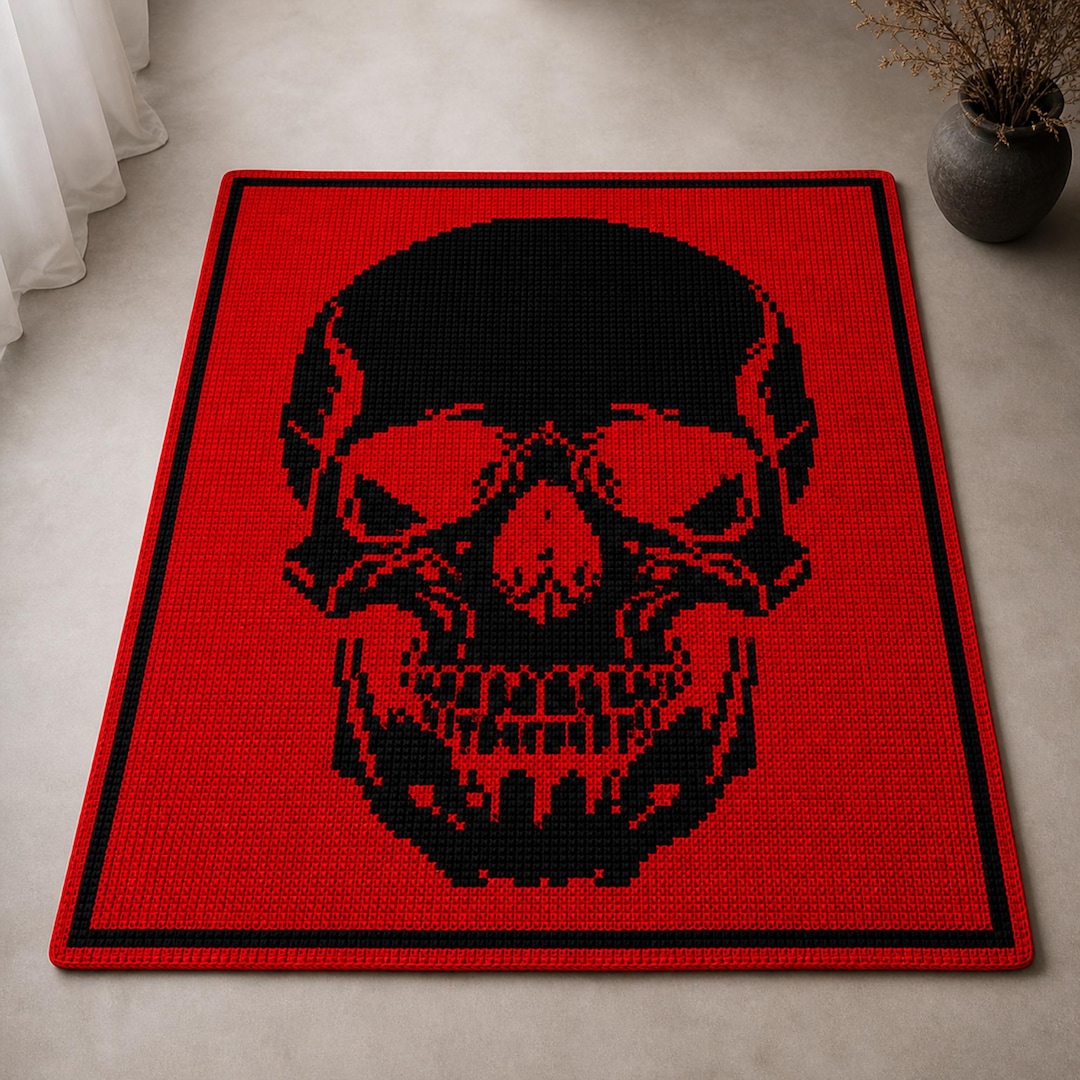 Skull mosaic crochet blanket pattern, a gothic gift for men