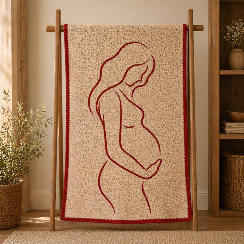 Mönster för virkad filt i mosaik för moderskap, silhuett av gravid kvinna, babyshower-present till blivande mamma, modern DIY-barnrumsdekoration PDF bild 7