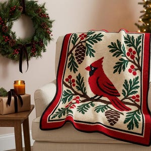 Cardinal Christmas Mosaic Crochet Blanket Pattern PDF, Overlay Crochet Chart image 4