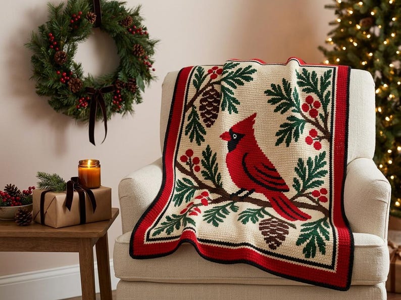 Cardinal Christmas Mosaic Crochet Blanket Pattern PDF, Overlay Crochet Chart image 4