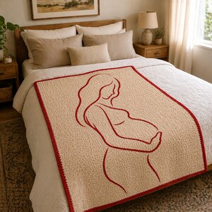 Mönster för virkad filt i mosaik för moderskap, silhuett av gravid kvinna, babyshower-present till blivande mamma, modern DIY-barnrumsdekoration PDF bild 3