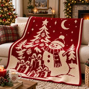 Christmas Crochet Blanket Pattern Bundle, 3 Overlay Mosaic PDFs, Snowman Reindeer Steam Train, Holiday Afghan, Instant Download image 2