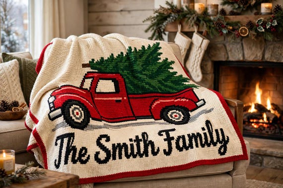 Personalized Family Truck overlay mosaic crochet pattern