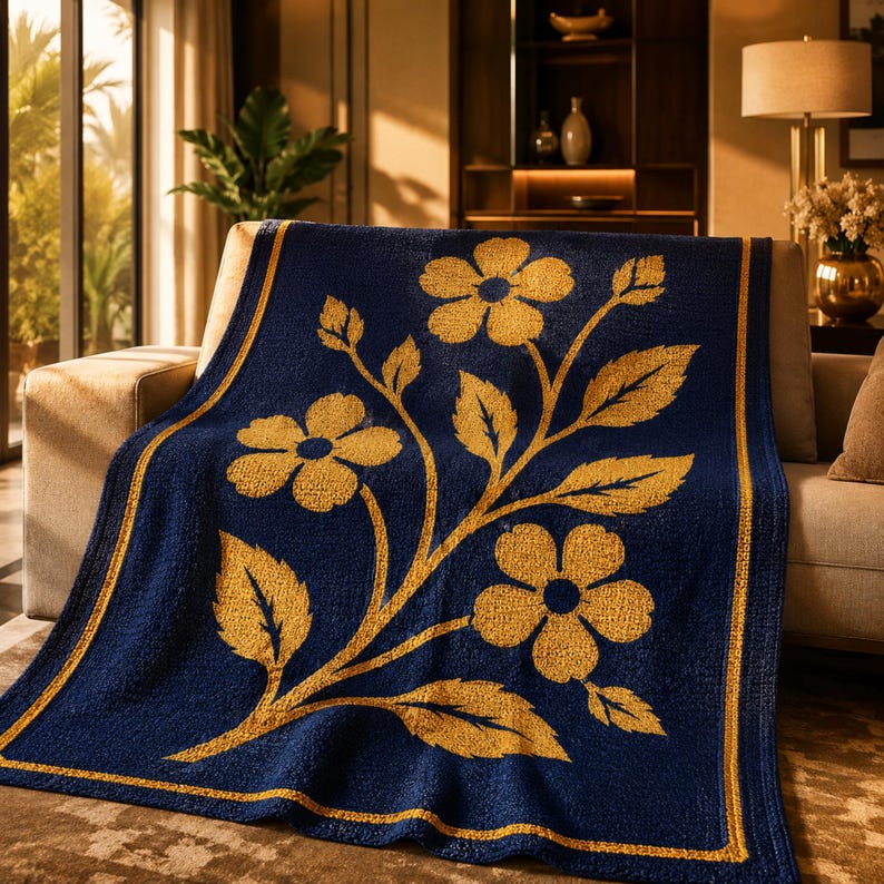 Botanisk blommosaikvirkmönster | Blommig virkad filt PDF | Nybörjaröverlägg med mosaikvirknål | Botanisk blommig afghansk virkmönster bild 1