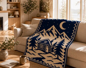 Mountain Cabin Mosaic Crochet Pattern - Beginner Overlay Mosaic Afghan PDF - Nature Blanket Pattern - Cabin Decor DIY Gift - Digital Map