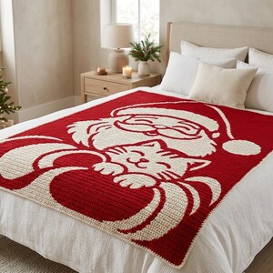 Santa Crochet Blanket Pattern, Christmas Cat Mosaic PDF image 3
