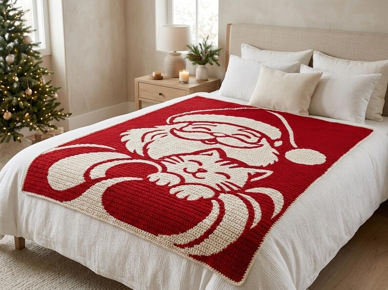 Santa Crochet Blanket Pattern, Christmas Cat Mosaic PDF image 3