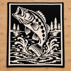 Bass Fish Mosaik Virkad filtmönster PDF | Vildvattenbas bild 6