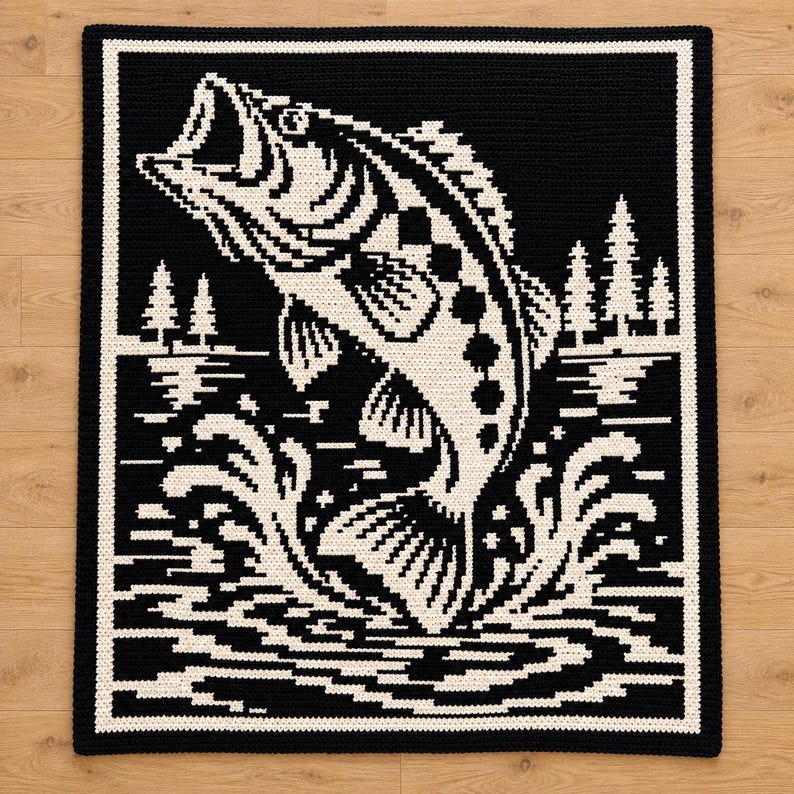 Bass Fish Mosaik Virkad filtmönster PDF | Vildvattenbas bild 6