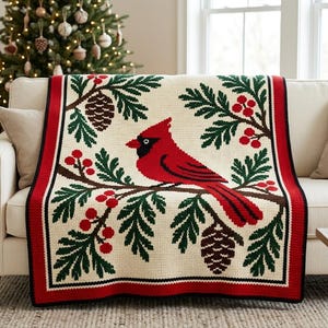 Cardinal Christmas Mosaic Crochet Blanket Pattern PDF, Overlay Crochet Chart image 2