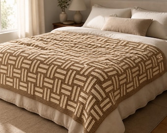 Mosaic Basket Weave Blanket Crochet Pattern, Modern Geometric Throw, Overlay Mosaic Crochet PDF, Beginner Friendly Digital Pattern Gift