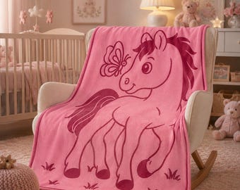 Pony Mosaic Crochet Blanket Pattern - Overlay Mosaic Baby Blanket PDF - Horse Nursery Decor - Beginner Crochet Pattern - Girl Baby Gift