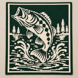 Bass Fish Mosaik Virkad filtmönster PDF | Vildvattenbas bild 4
