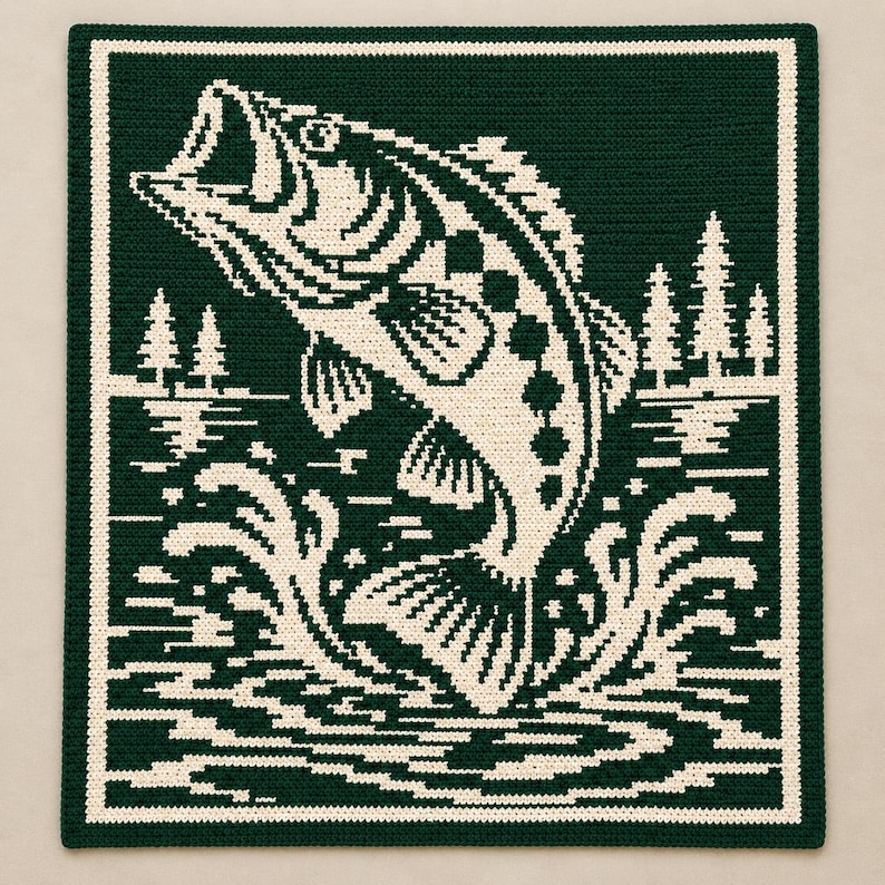 Bass Fish Mosaik Virkad filtmönster PDF | Vildvattenbas bild 4
