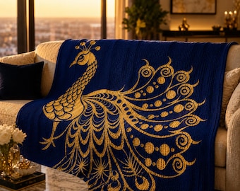 Peacock Mosaic Crochet Pattern PDF | Overlay Mosaic Blanket Chart | Modern Crochet Afghan Design | Beginner Friendly Digital Pattern