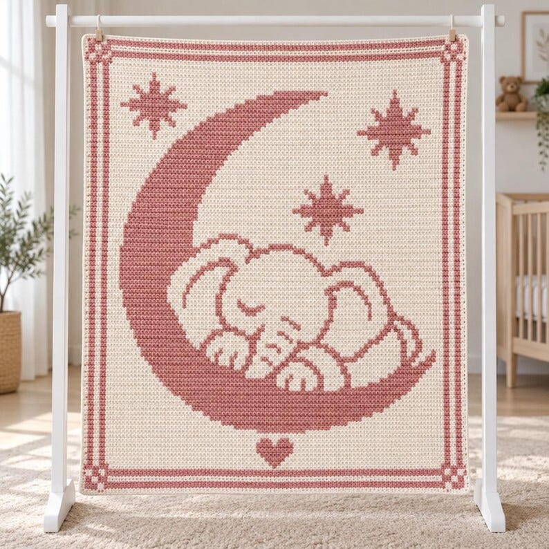 Baby Blanket Crochet Pattern Bundle, 4 Mosaic Crochet PDFs, Teddy Bear Sleeping Bear Duck Elephant, Nursery Baby Shower Gift image 2