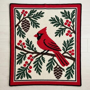 Cardinal Christmas Mosaic Crochet Blanket Pattern PDF, Overlay Crochet Chart image 3