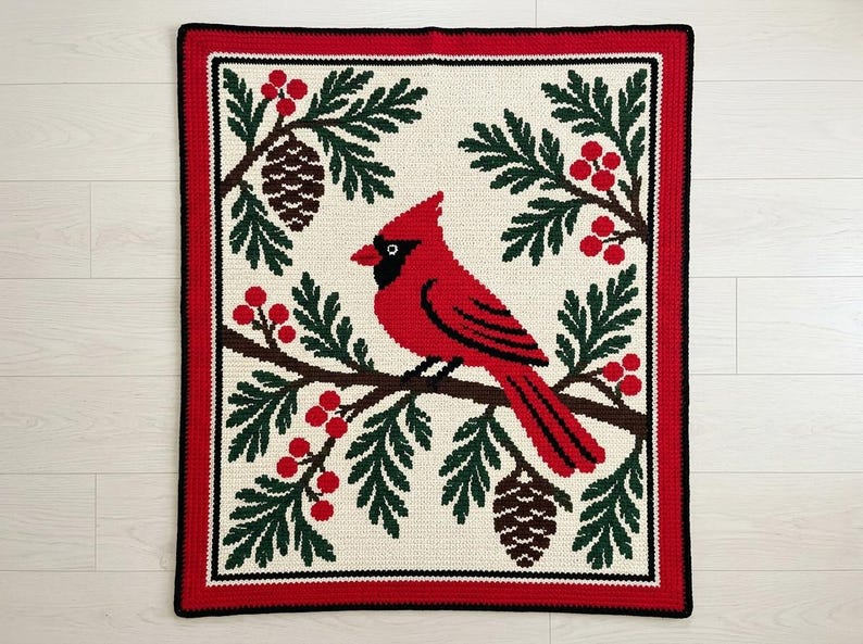 Cardinal Christmas Mosaic Crochet Blanket Pattern PDF, Overlay Crochet Chart image 3