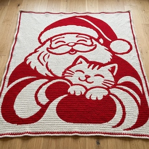Santa Crochet Blanket Pattern, Christmas Cat Mosaic PDF image 1