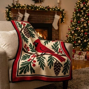 Cardinal Christmas Mosaic Crochet Blanket Pattern PDF, Overlay Crochet Chart image 10