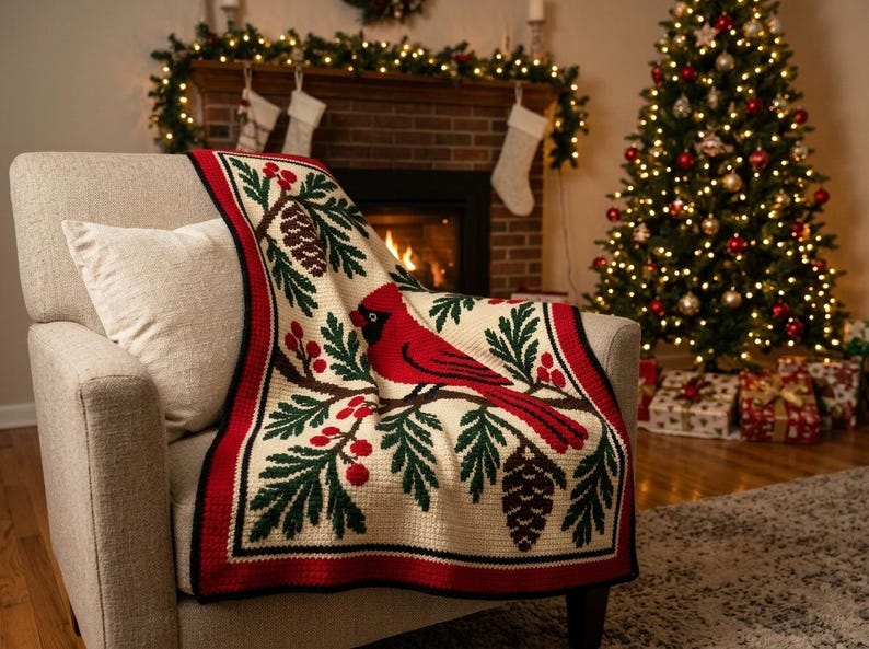 Cardinal Christmas Mosaic Crochet Blanket Pattern PDF, Overlay Crochet Chart image 10