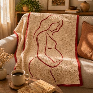 Mönster för virkad filt i mosaik för moderskap, silhuett av gravid kvinna, babyshower-present till blivande mamma, modern DIY-barnrumsdekoration PDF bild 5