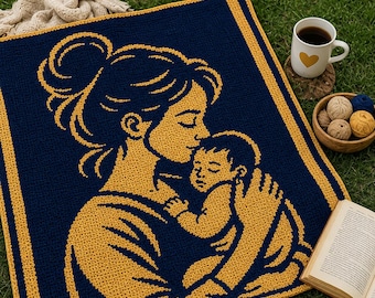 MOM Overlay Mosaic Crochet Blanket Pattern PDF, Mother and Baby Silhouette Design, Mother's Day Gift Idea, Digital Crochet Chart Pattern