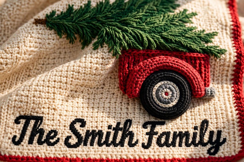 Individuelle Häkelanleitung für eine Weihnachtstruck-Decke (PDF), personalisiertes Mosaikdesign mit Familiennamen Bild 3