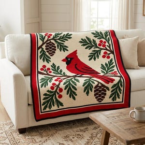 Cardinal Christmas Mosaic Crochet Blanket Pattern PDF, Overlay Crochet Chart image 5