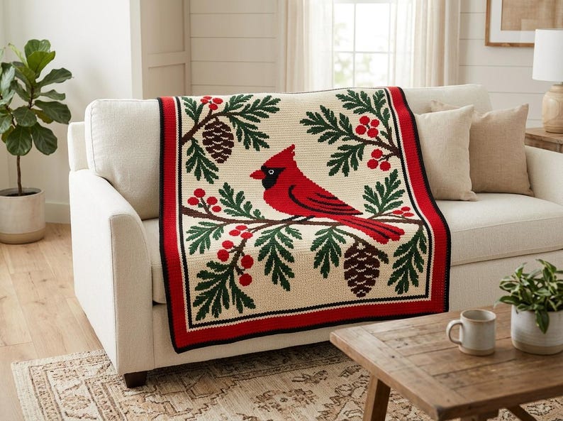 Cardinal Christmas Mosaic Crochet Blanket Pattern PDF, Overlay Crochet Chart image 5