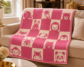 Mosaic Crochet Baby Blanket Pattern PDF, Animal Nursery Blanket