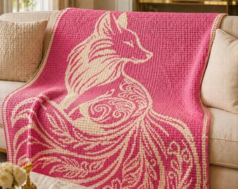 Mosaic Crochet Fox Blanket Pattern, Fox Afghan Crochet Pattern, Beginner Crochet Chart, Modern Animal Blanket, Digital Download PDF