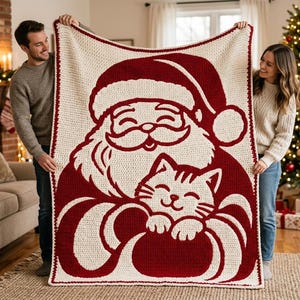 Santa Crochet Blanket Pattern, Christmas Cat Mosaic PDF image 2