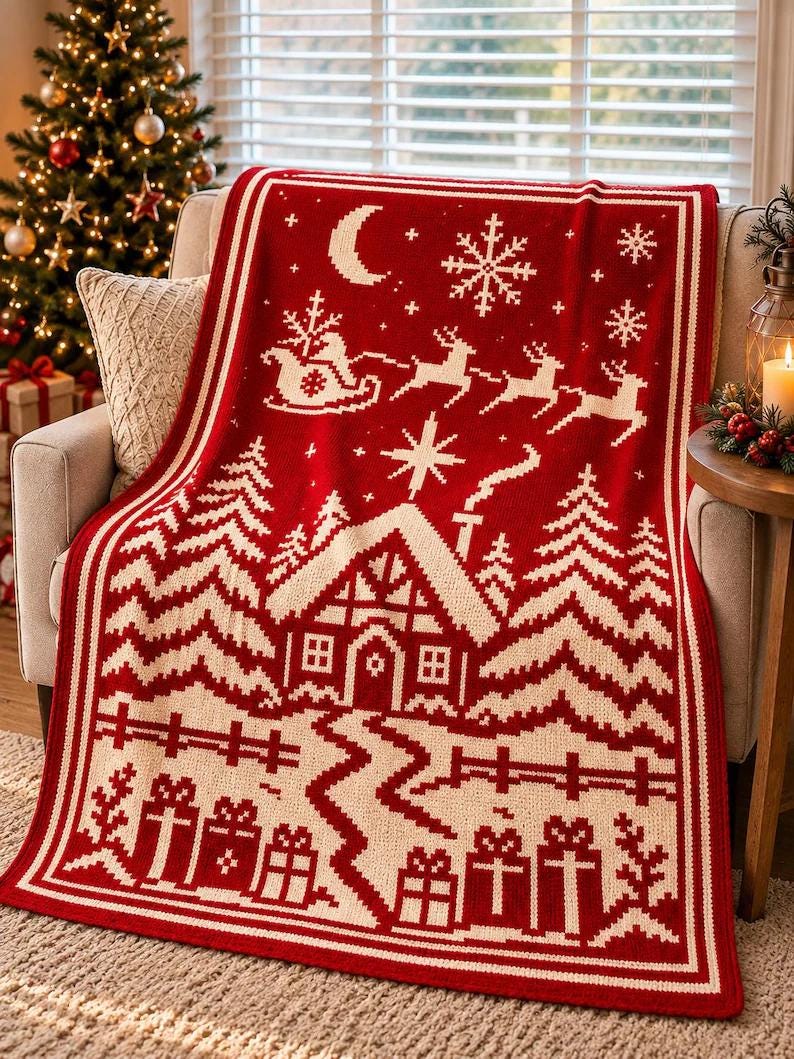 4 Mosaic Crochet Blanket Patterns Bundle PDF - Forest Deer, Mountain Cabin, Moon Deer, Christmas Night preview 2