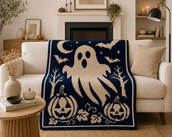 Overlay Mosaic Crochet Blanket Pattern, Halloween Ghost & Pumpkin Crochet PDF, Spooky Mosaic Crochet Pattern