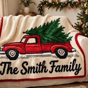 Individuelle Häkelanleitung für eine Weihnachtstruck-Decke (PDF), personalisiertes Mosaikdesign mit Familiennamen Bild 4